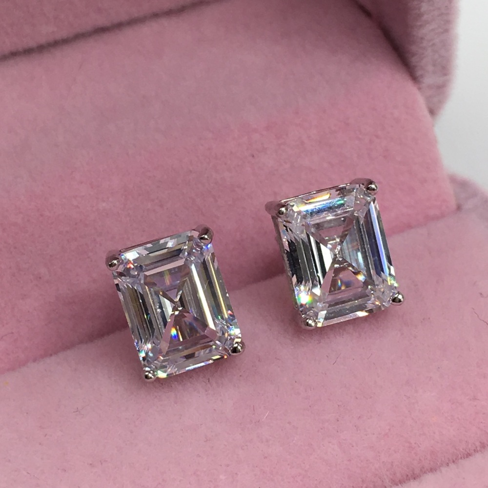 14k white gold emerald diamond 5 ct earrings - Picture 3 of 8